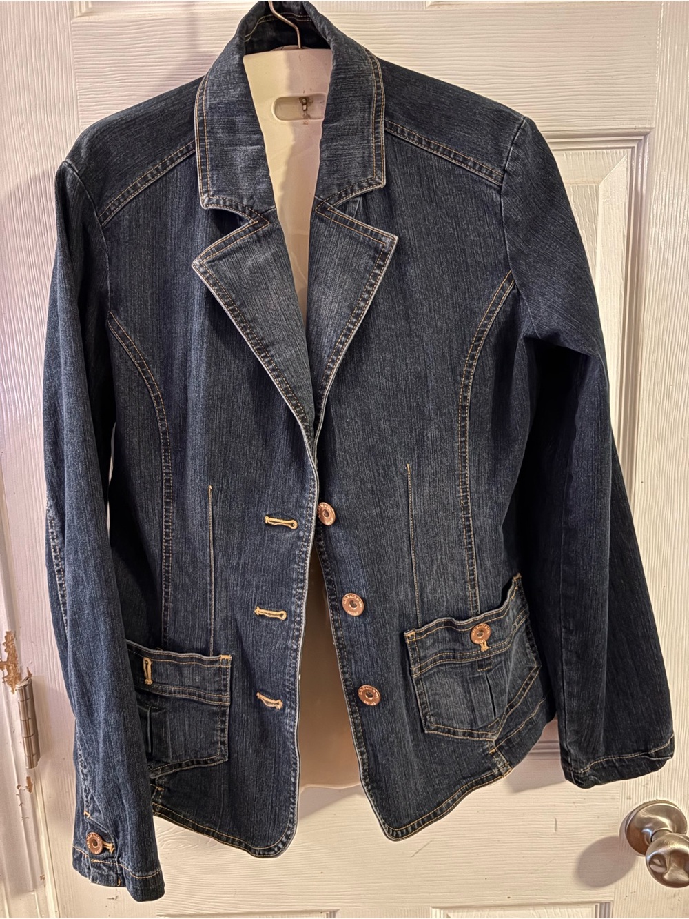 Bass Dark Blue Denim Blazer Jacket Size. XS Tailored